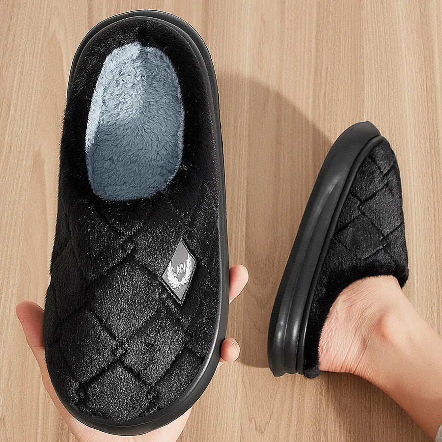 Men's House Slippers Furry Plaid cozy EVA Memory Foam Lightweight Casual Shoes Winter Warm Plush Non-slip Slippers big size