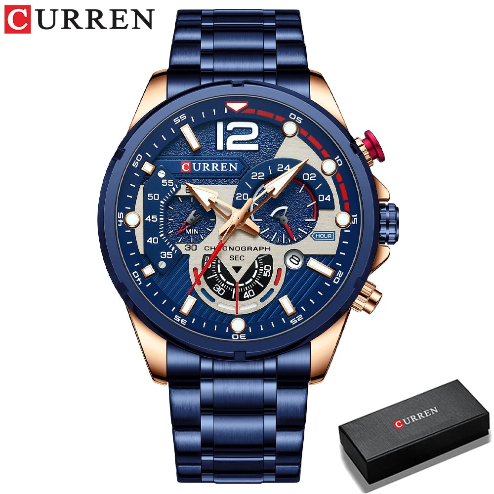 CURREN New Green Mens Watches Top Brand Luxury Stainless Steel Quartz Watch Men Sport Date Male Clock Waterproof Wristwatch