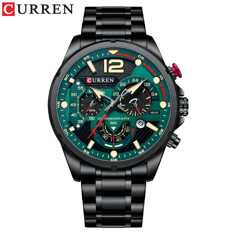 CURREN New Green Mens Watches Top Brand Luxury Stainless Steel Quartz Watch Men Sport Date Male Clock Waterproof Wristwatch