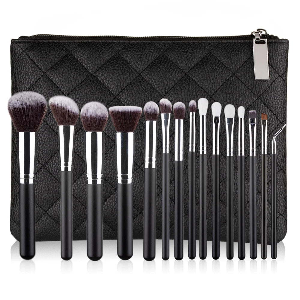 15pcs Professional Make-up Brushes Set Makeup Power Brush Make Up Beauty Tools Soft Synthetic Hair With Leather Case