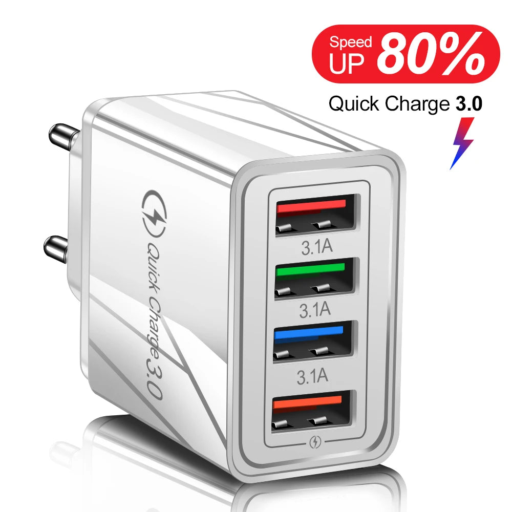 EU/US Plug USB Charger Quick Charge 3.0 For Phone Adapter for iPhone 15 Pro Max Tablet Portable Wall Mobile Charger Fast Charger