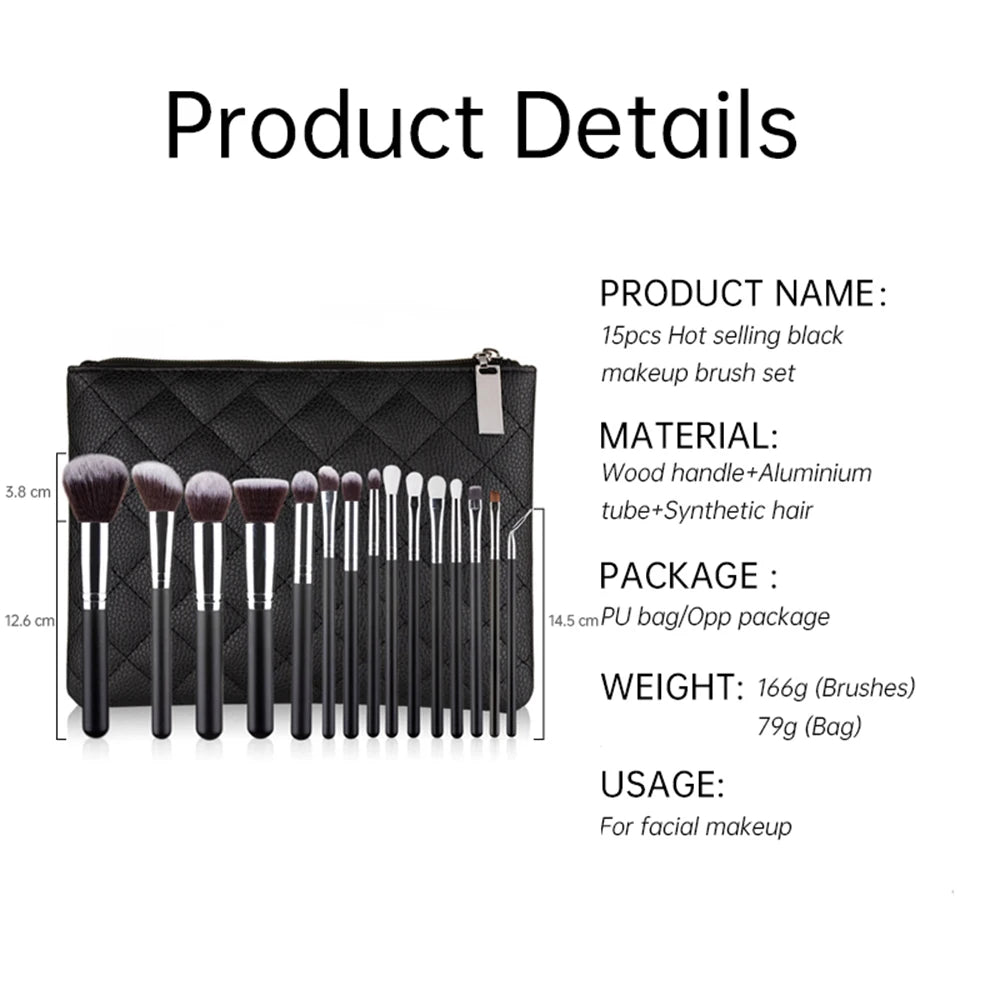 15pcs Professional Make-up Brushes Set Makeup Power Brush Make Up Beauty Tools Soft Synthetic Hair With Leather Case