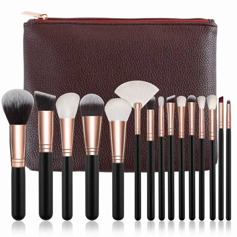 15pcs Professional Make-up Brushes Set Makeup Power Brush Make Up Beauty Tools Soft Synthetic Hair With Leather Case