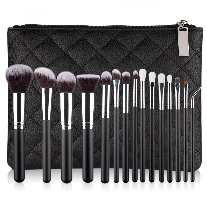 15pcs Professional Make-up Brushes Set Makeup Power Brush Make Up Beauty Tools Soft Synthetic Hair With Leather Case