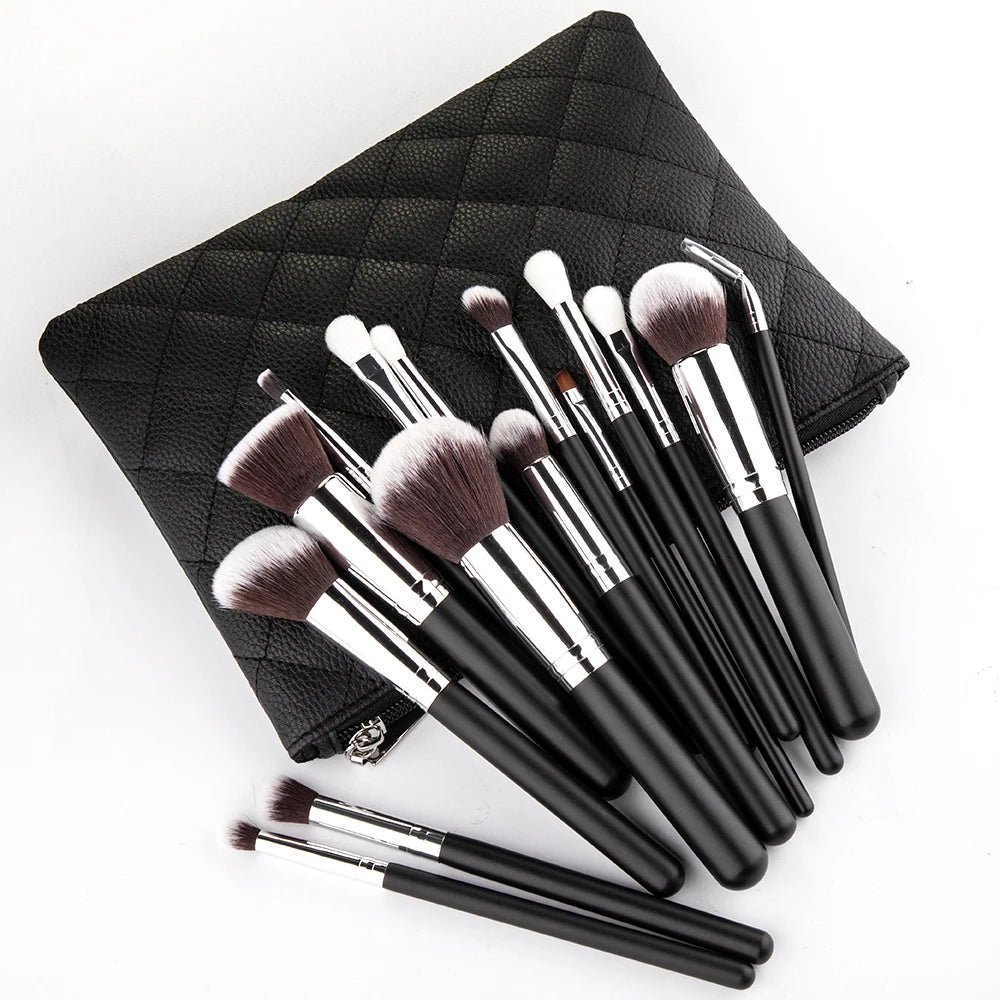 15pcs Professional Make-up Brushes Set Makeup Power Brush Make Up Beauty Tools Soft Synthetic Hair With Leather Case