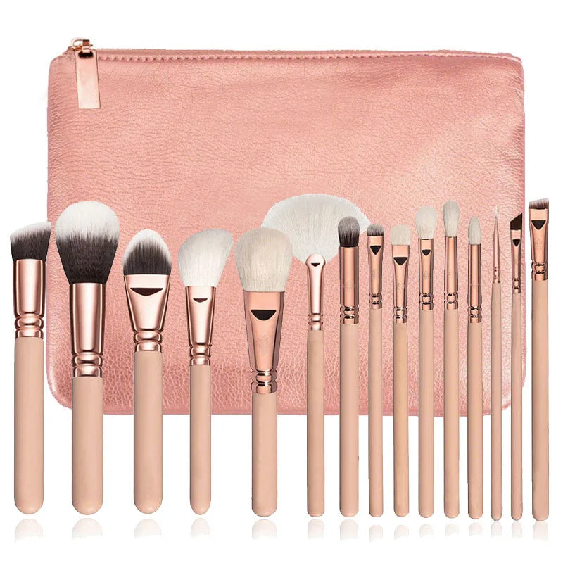 15pcs Professional Make-up Brushes Set Makeup Power Brush Make Up Beauty Tools Soft Synthetic Hair With Leather Case