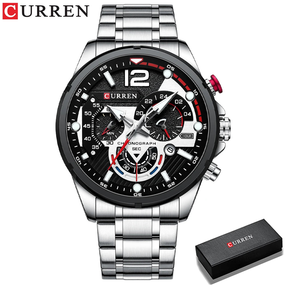 CURREN New Green Mens Watches Top Brand Luxury Stainless Steel Quartz Watch Men Sport Date Male Clock Waterproof Wristwatch