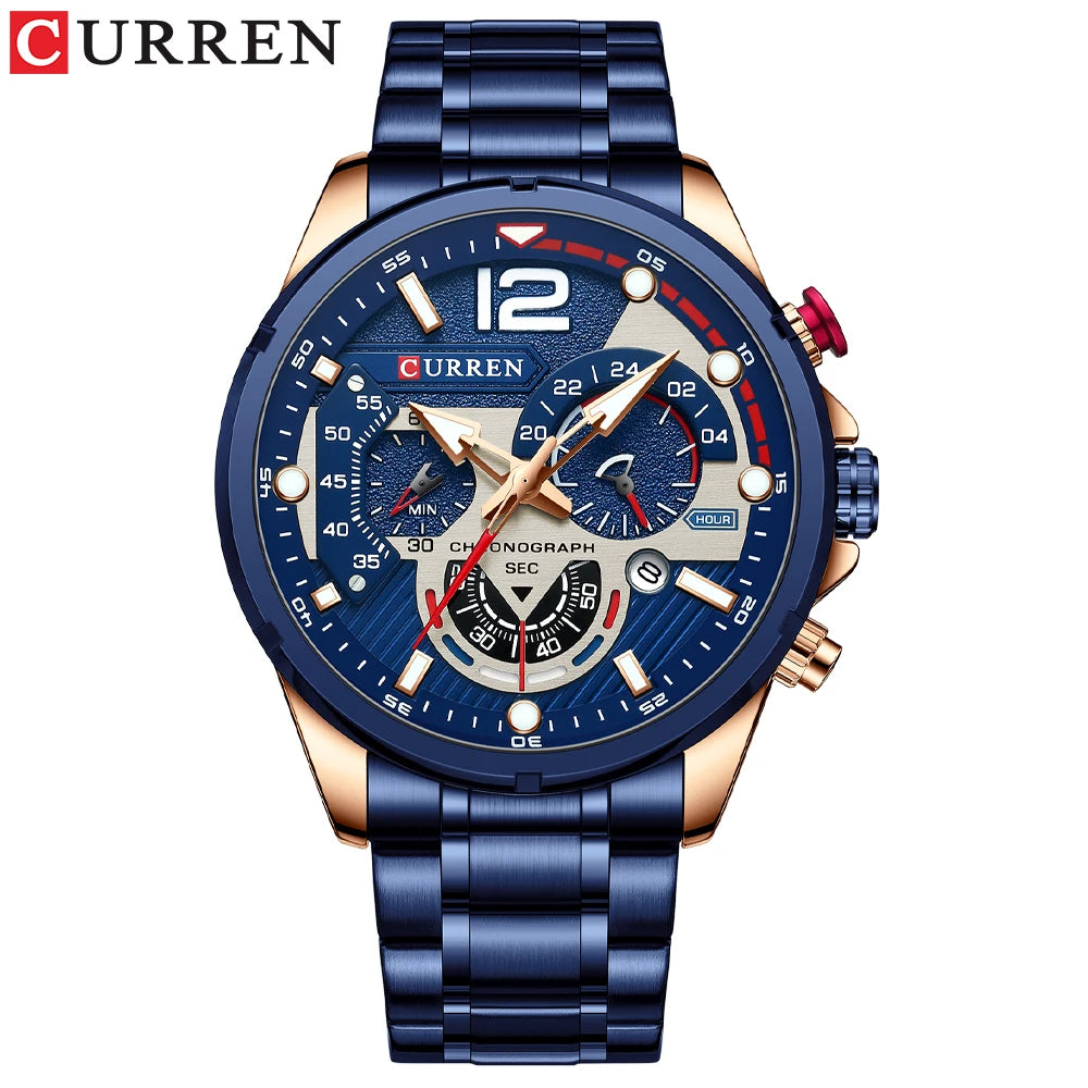 CURREN New Green Mens Watches Top Brand Luxury Stainless Steel Quartz Watch Men Sport Date Male Clock Waterproof Wristwatch