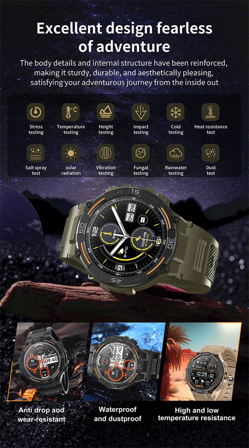 Smartwatch Military Men 360*360 HD Screen Flashlight Health Monitoring Waterproof Heart Rate BT Call Smart Watch For Android IOS