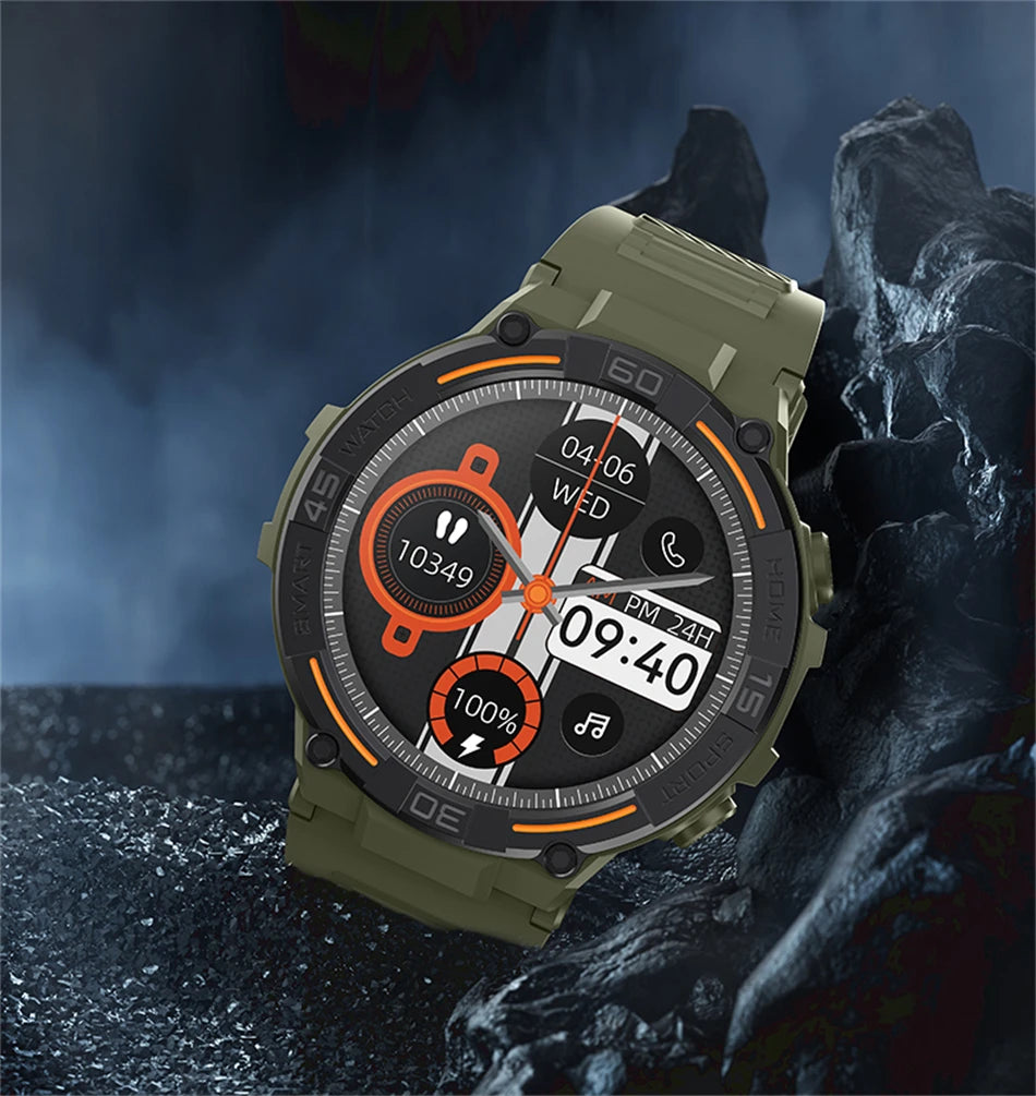 Smartwatch Military Men 360*360 HD Screen Flashlight Health Monitoring Waterproof Heart Rate BT Call Smart Watch For Android IOS