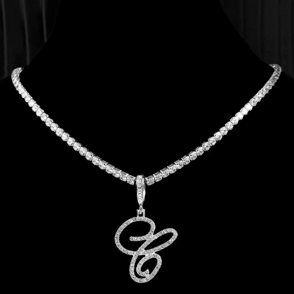 Personalized Cubic Zirconia Initial Name Necklace -Hip Hop Style