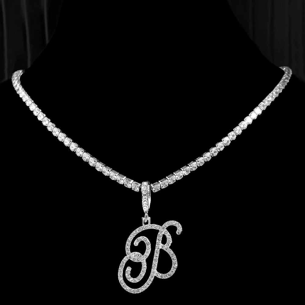 Personalized Cubic Zirconia Initial Name Necklace -Hip Hop Style