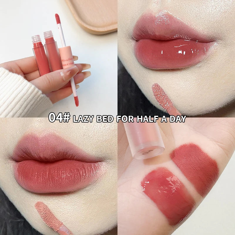 Double Headed Lip Gloss Waterproof Moisturizing Durable Mist Matte Velvet Mirror Lip Gloss Cosmetics