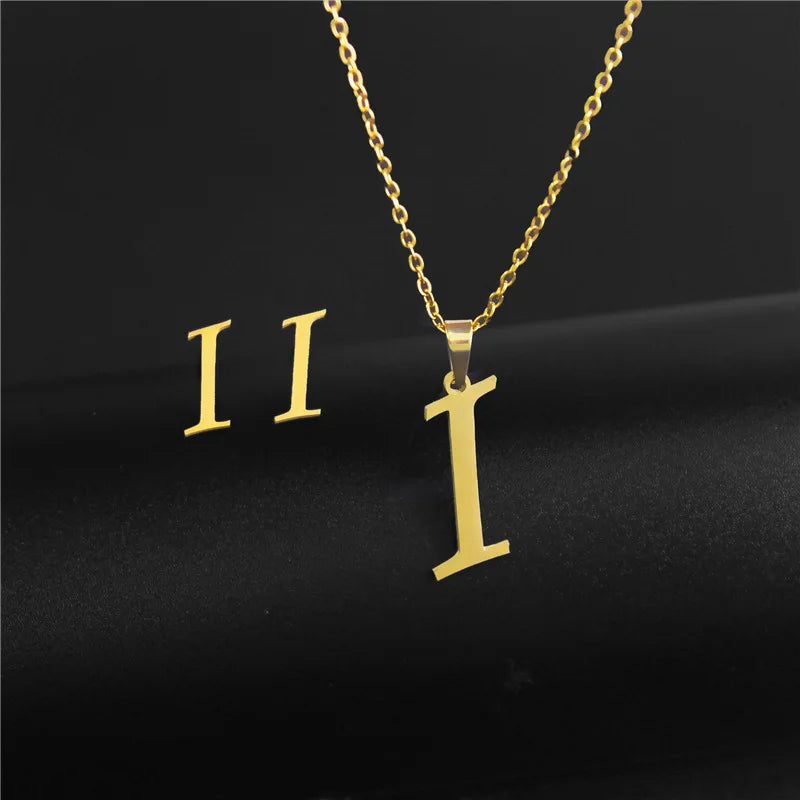 A-Z 26 charm Initial Necklace And Stud Earrings Jewelry Sets Alphabet Pendant Chain Letter mom Gifts Drop Shipping