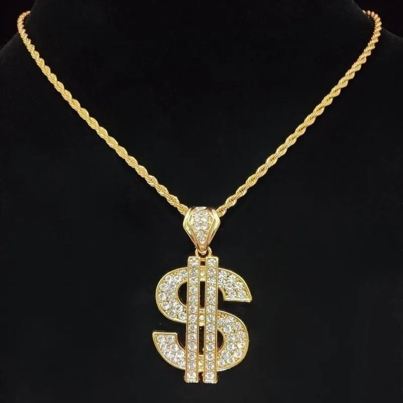 Men Women Hip Hop Dollar  Pendant Necklace with 13mm Cuban Chain Hiphop Iced out pendants Necklaces Fashion Punk Jewelry Gifts