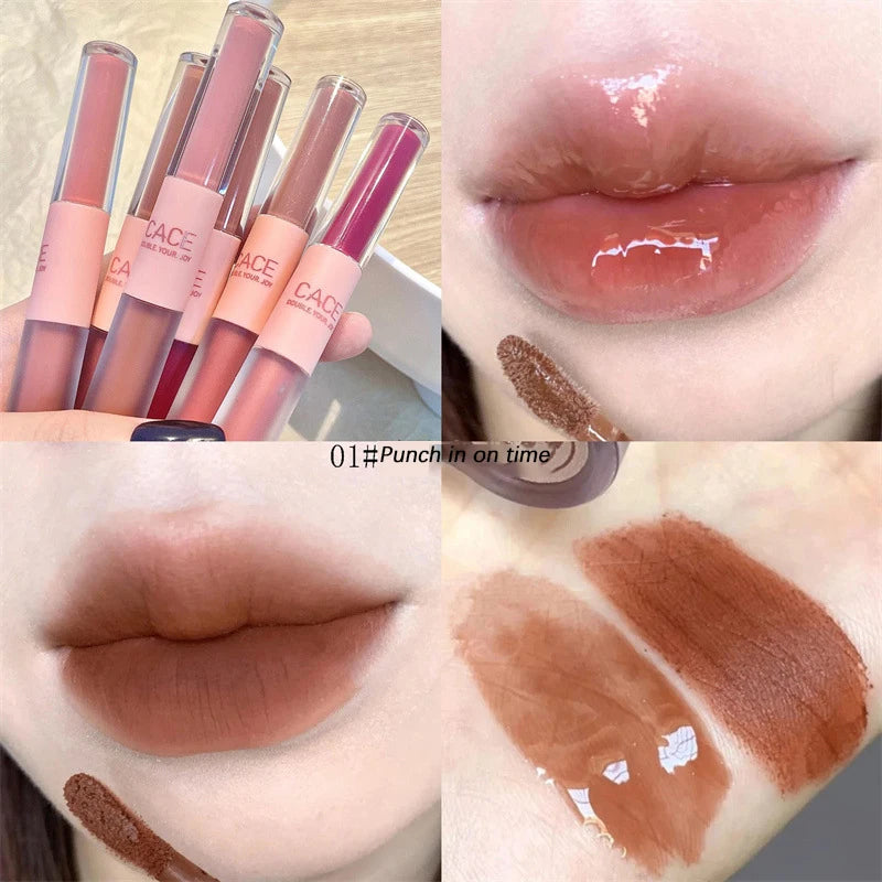 Double Headed Lip Gloss Waterproof Moisturizing Durable Mist Matte Velvet Mirror Lip Gloss Cosmetics