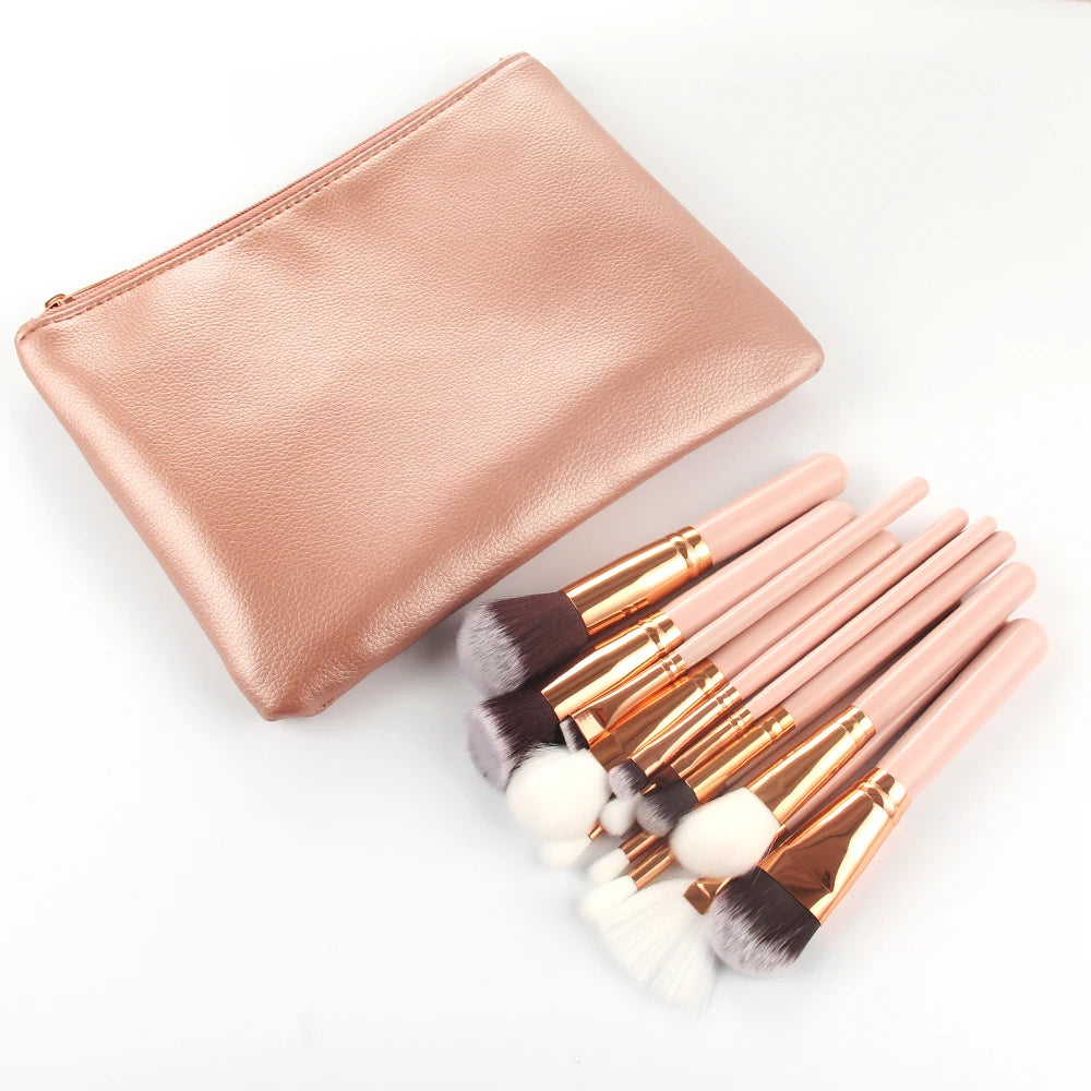 15pcs Professional Make-up Brushes Set Makeup Power Brush Make Up Beauty Tools Soft Synthetic Hair With Leather Case