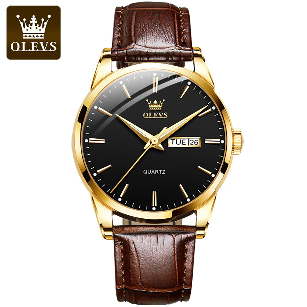 OLEVS Classic Quartz Watch for Men Waterproof Leather strap Calendar Sports Business Men 's Quartz Wrist Watch TOP Brand 6898