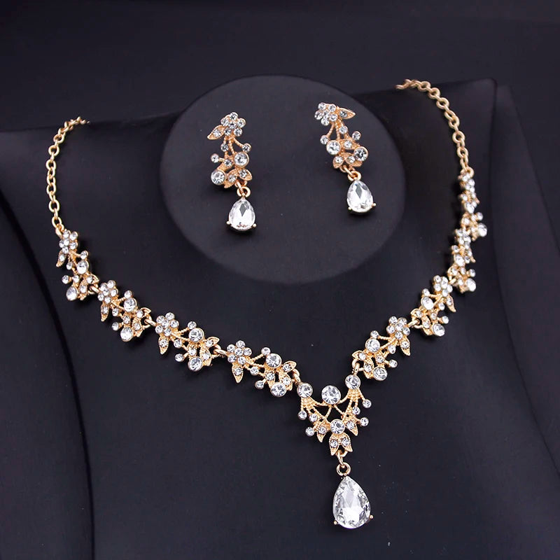 Luxury Small Crown Jewelry Sets Bridal Tiaras Necklace Earrings set Princess Girls Party Prom Bride Jewelry Set