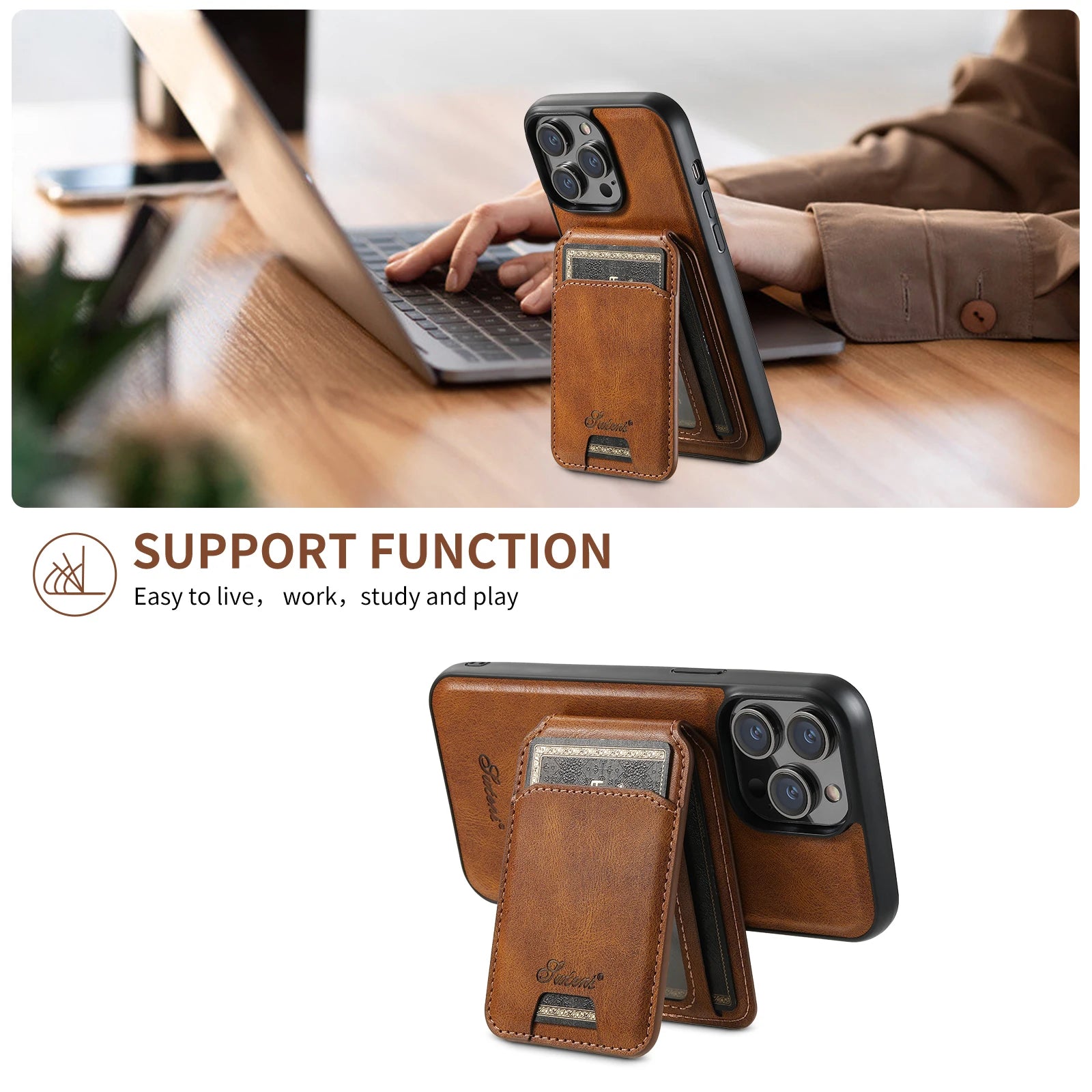 SUTENI Compatible Wireless Charging Phone Case Card Holder Leather Magnetic Wallet for Men For iPhone 12 13 14 16 ProMax 15Plus