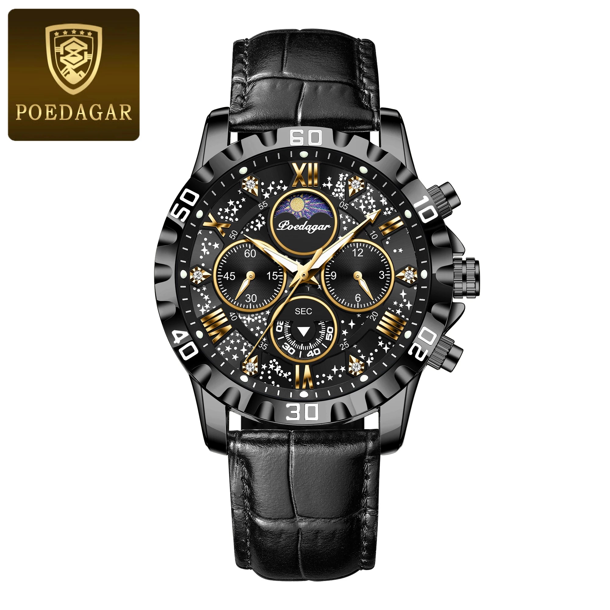 POEDAGAR Luxury Man Watch Waterproof Luminous Chronograph Watch For Men Military High Quality Leather Quartz Men's Watches Reloj