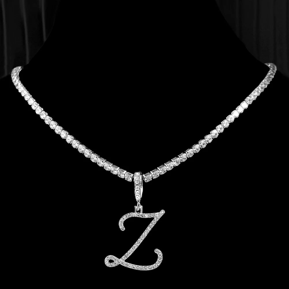 Personalized Cubic Zirconia Initial Name Necklace -Hip Hop Style