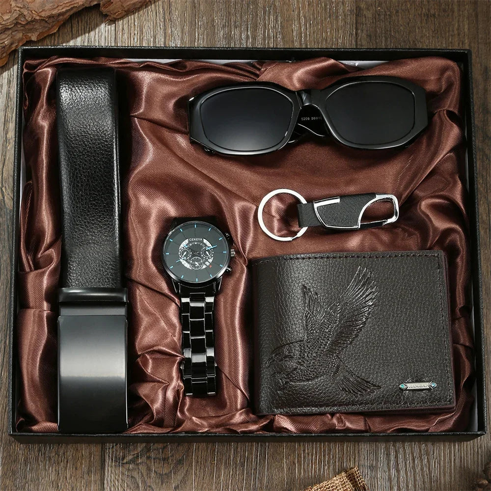 Gift set with sunglasses and keychain for men , watch belt and wallet