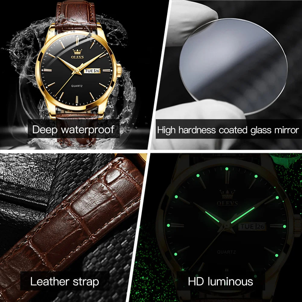 OLEVS Classic Quartz Watch for Men Waterproof Leather strap Calendar Sports Business Men 's Quartz Wrist Watch TOP Brand 6898