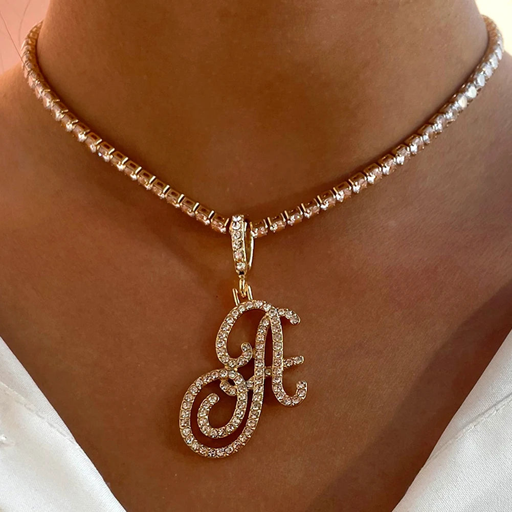 Personalized Cubic Zirconia Initial Name Necklace -Hip Hop Style