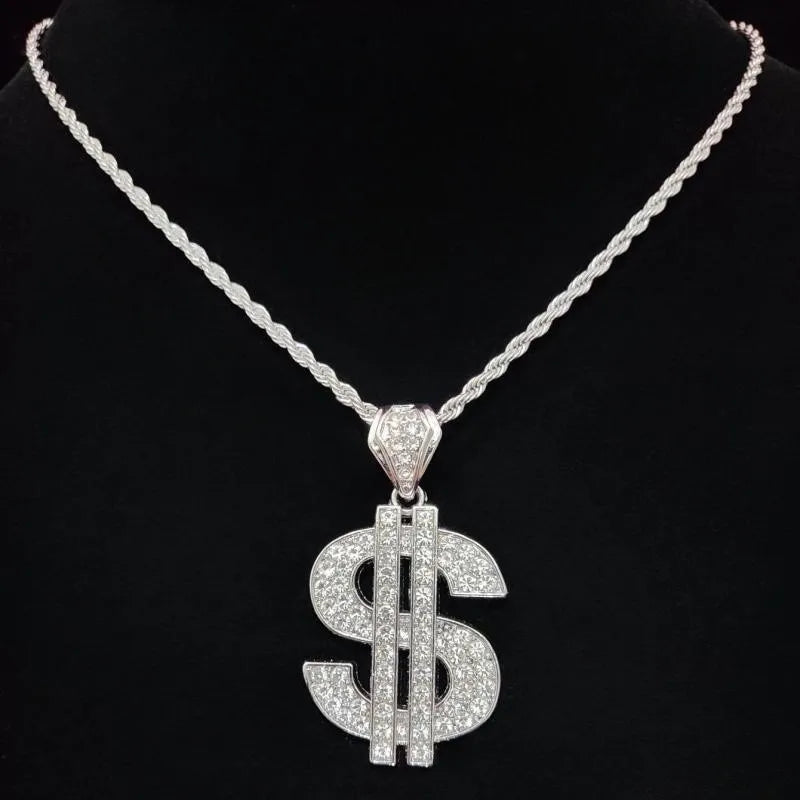 Men Women Hip Hop Dollar  Pendant Necklace with 13mm Cuban Chain Hiphop Iced out pendants Necklaces Fashion Punk Jewelry Gifts