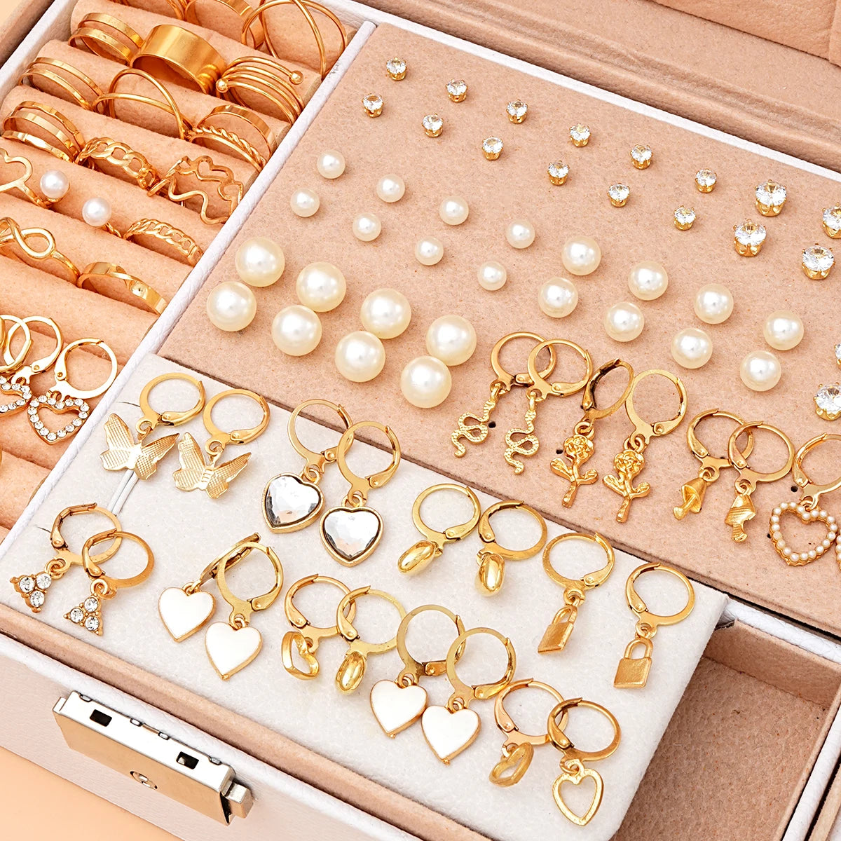 73 Pcs/Set Fashion Wide Face Earrings Necklaces Bracelets Ankles Rings Fashion Combinations Jewelry Sets For Women's Gifts Box