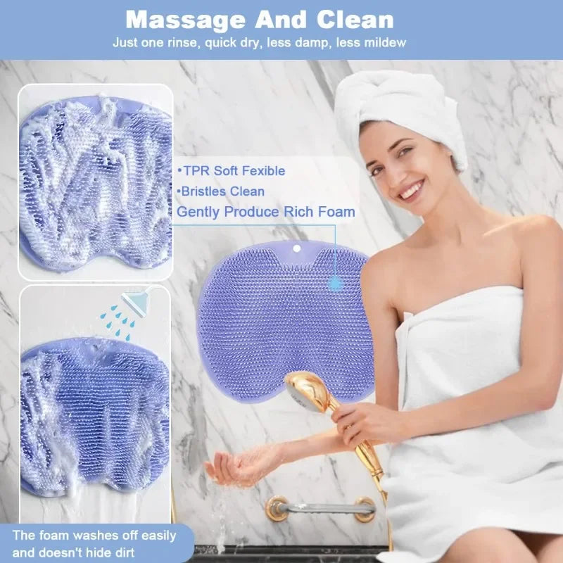 Bath Mats Bathroom  Silicone Rub Back Brush Bathroom Non-slip Wash Foot Pad Massage Shower Mat with Sucker Exfoliating BrushPad