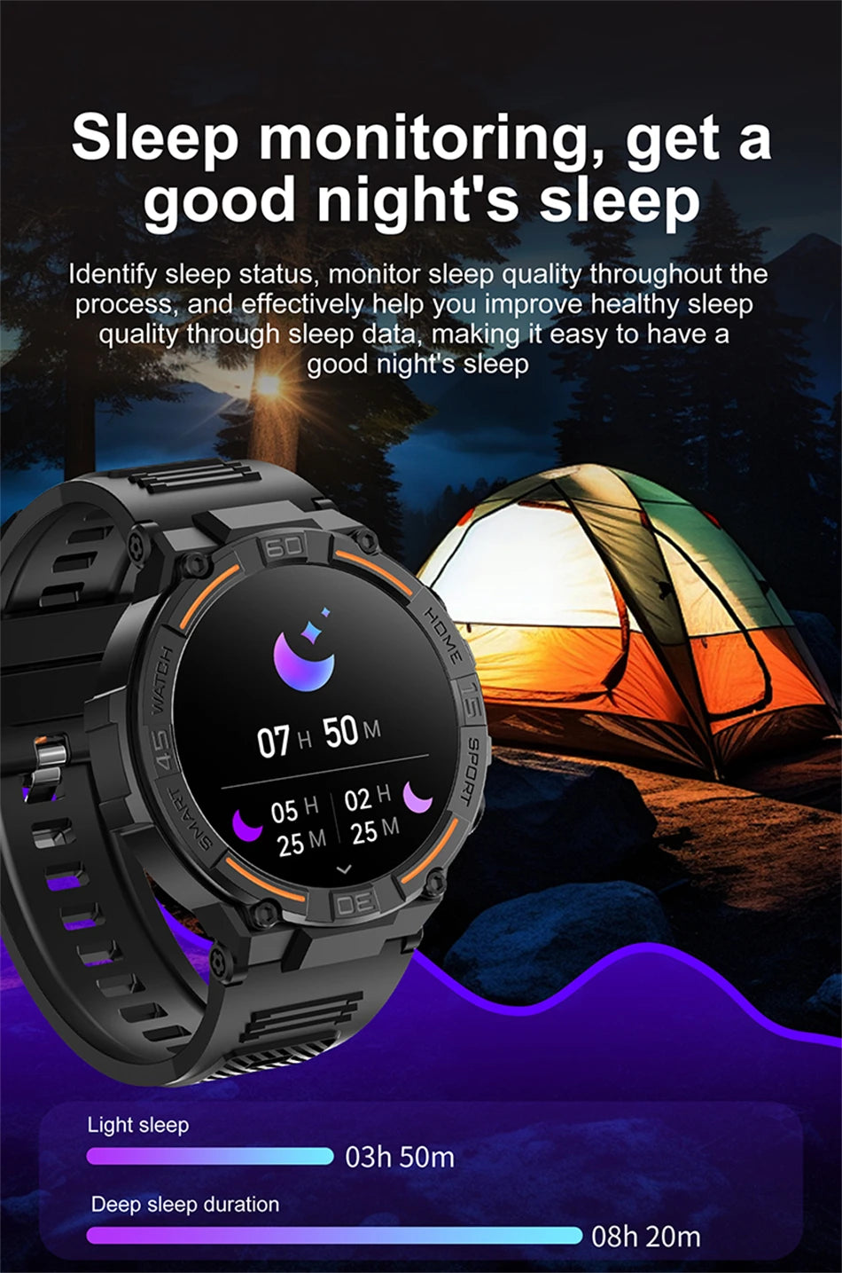 Smartwatch Military Men 360*360 HD Screen Flashlight Health Monitoring Waterproof Heart Rate BT Call Smart Watch For Android IOS