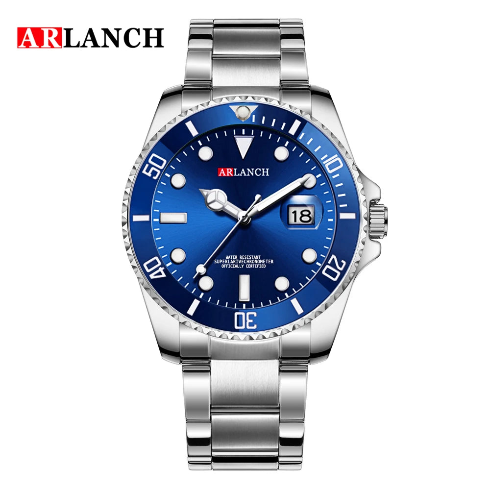 Classic Men Watch Quartz Movement Diver Series Stainless Steel Waterproof Calendar Clock Business Mens Luxury Watch Reloj Hombre