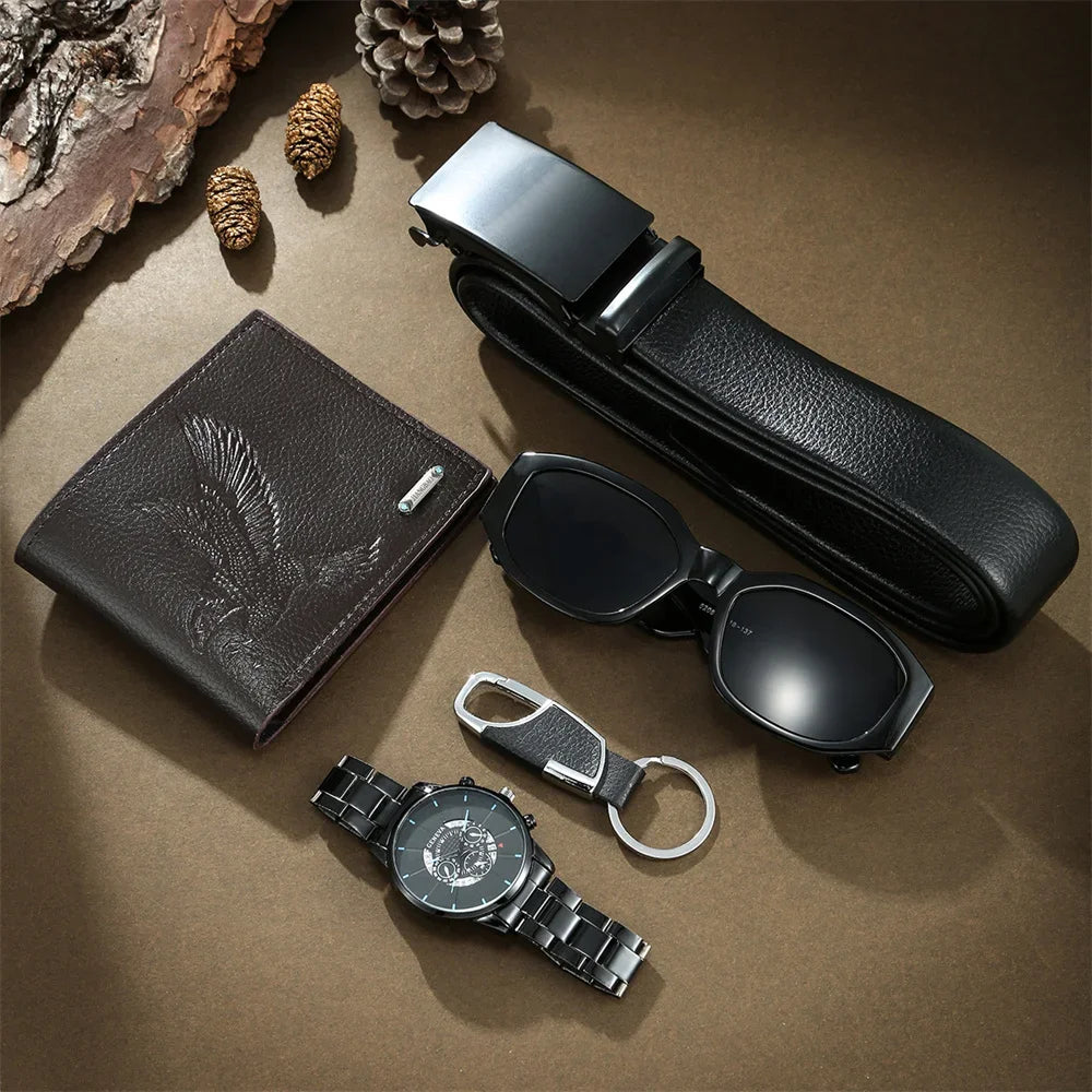 Gift set with sunglasses and keychain for men , watch belt and wallet