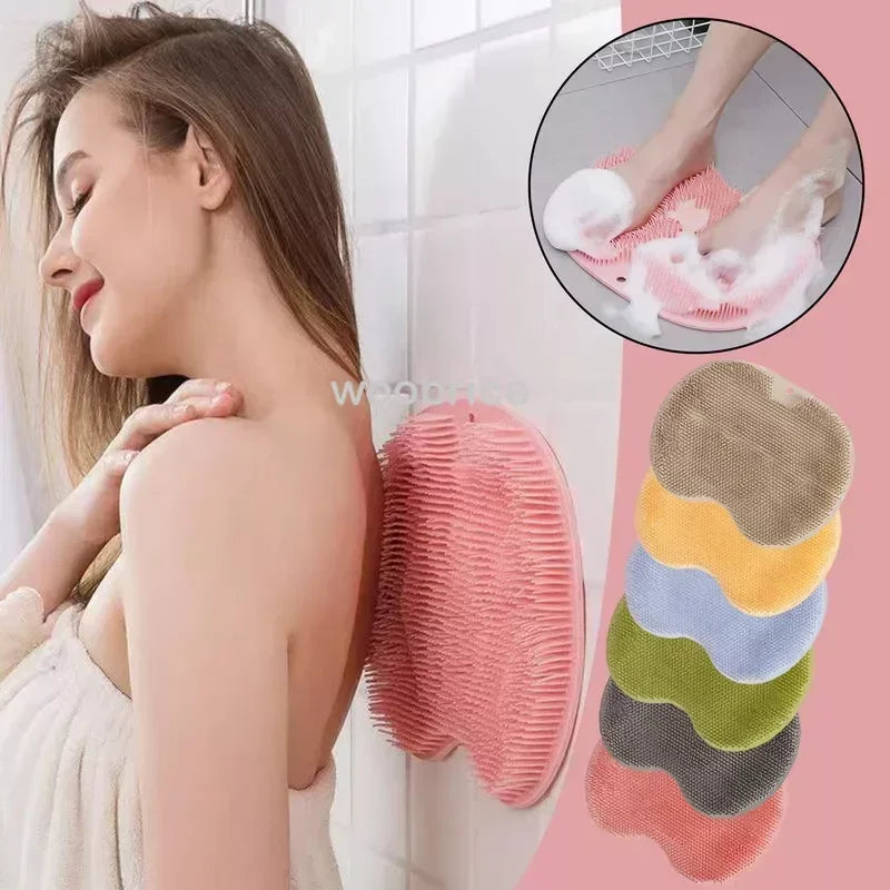 Bath Mats Bathroom  Silicone Rub Back Brush Bathroom Non-slip Wash Foot Pad Massage Shower Mat with Sucker Exfoliating BrushPad