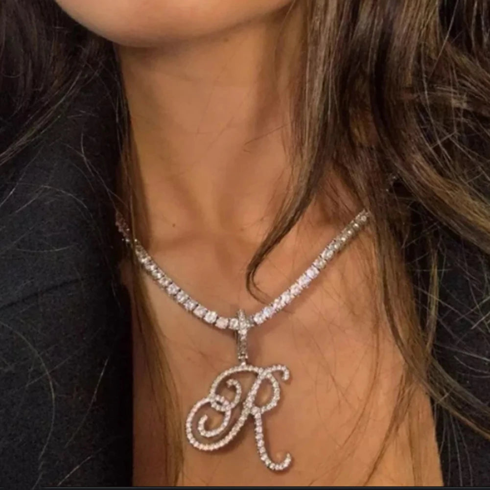 Personalized Cubic Zirconia Initial Name Necklace -Hip Hop Style