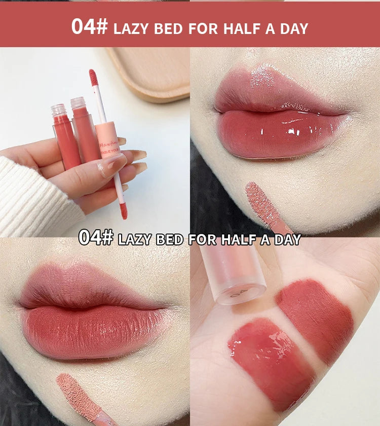 Double Headed Lip Gloss Waterproof Moisturizing Durable Mist Matte Velvet Mirror Lip Gloss Cosmetics