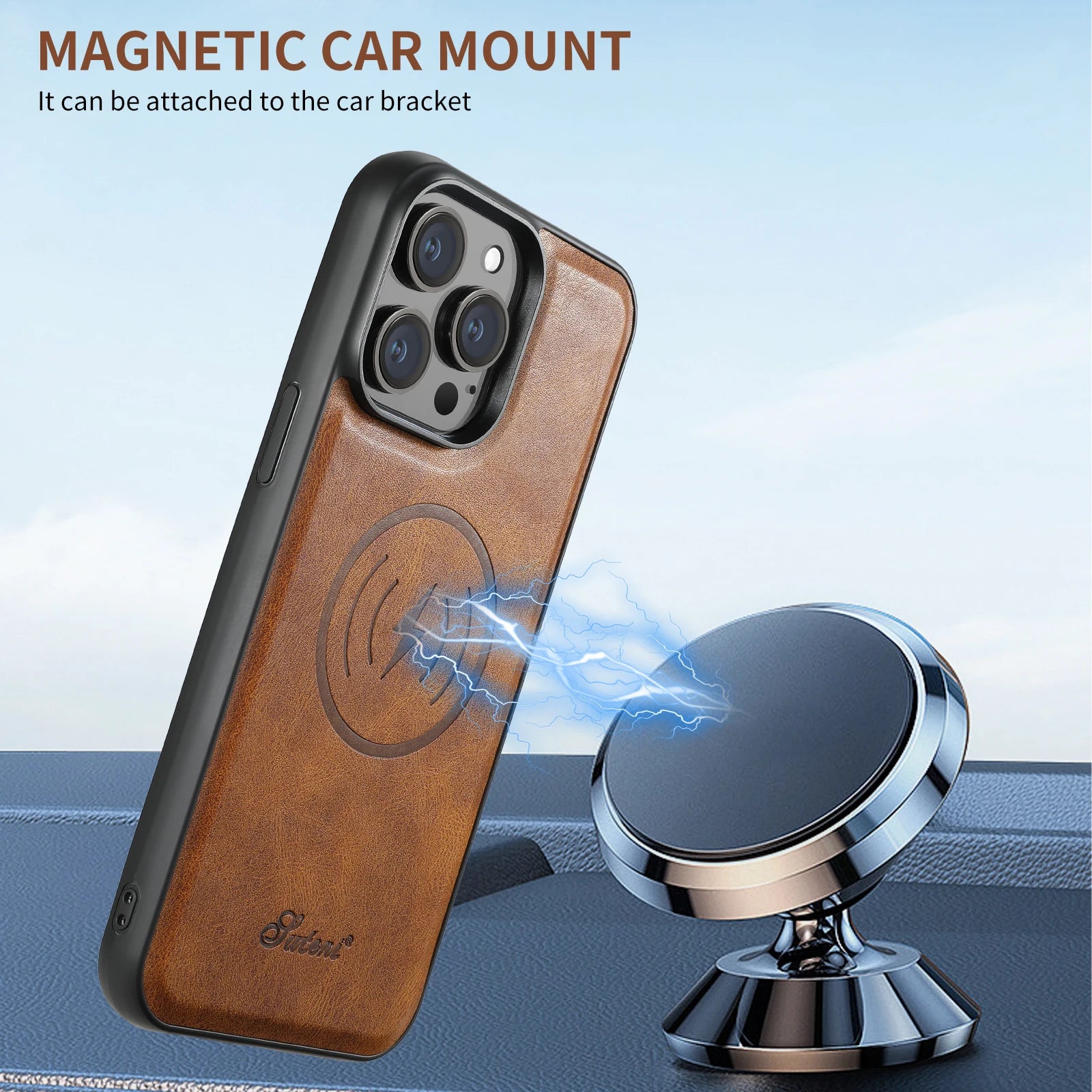 SUTENI Compatible Wireless Charging Phone Case Card Holder Leather Magnetic Wallet for Men For iPhone 12 13 14 16 ProMax 15Plus