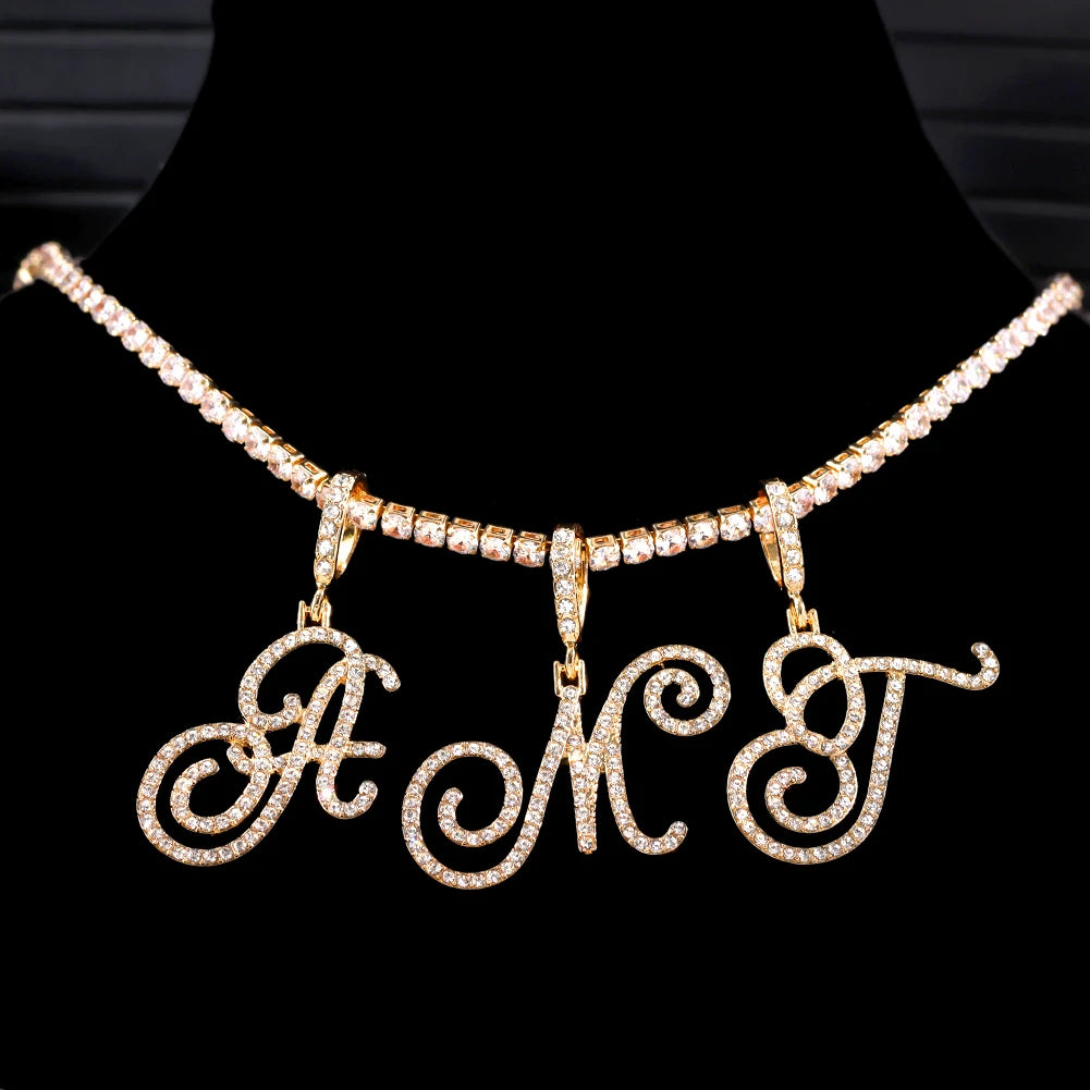 Personalized Cubic Zirconia Initial Name Necklace -Hip Hop Style