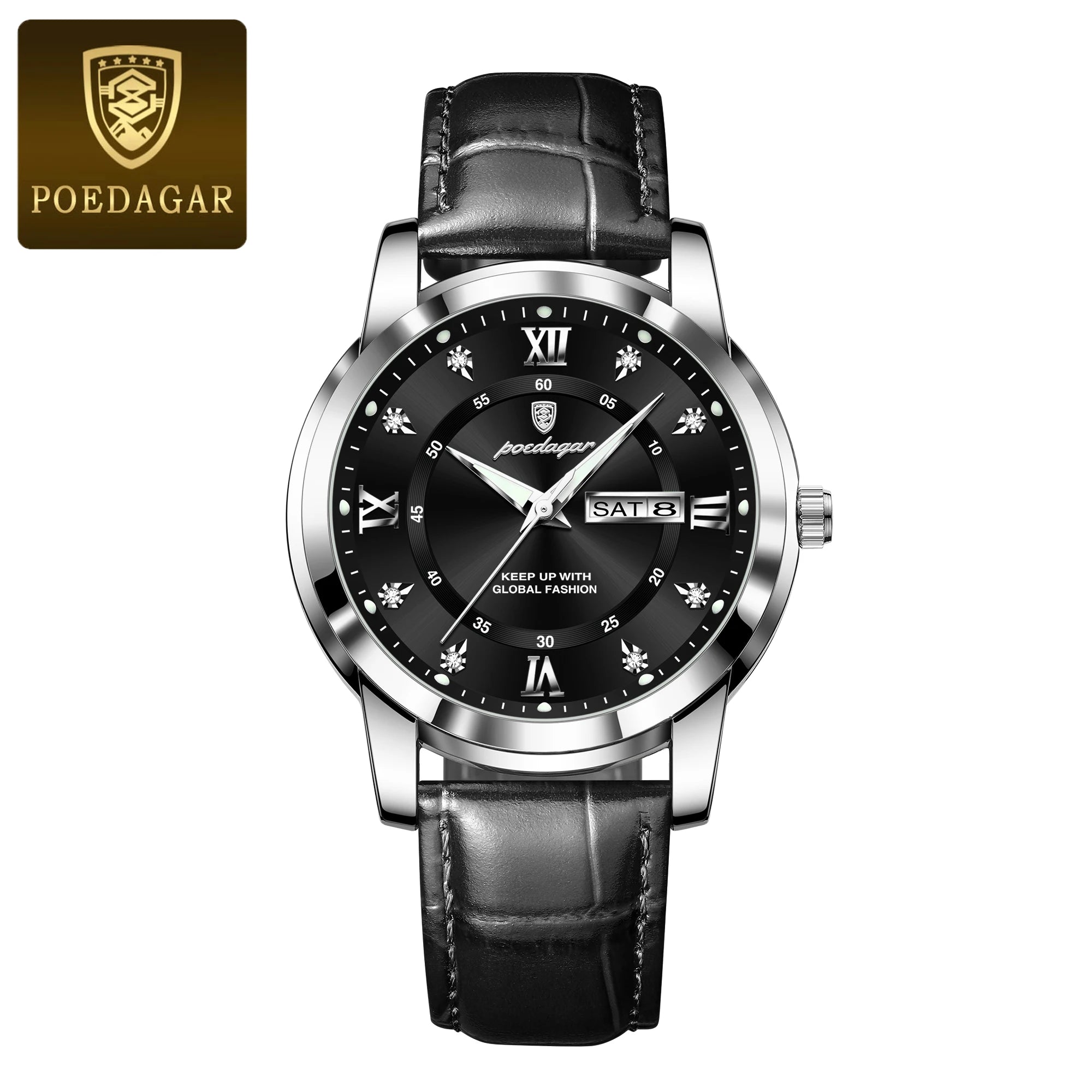 POEDAGAR Luxury Man Wristwatch Waterproof Luminous Date Week Leather Watch For Men Sports Quartz Men's Watches Male Clock Reloj