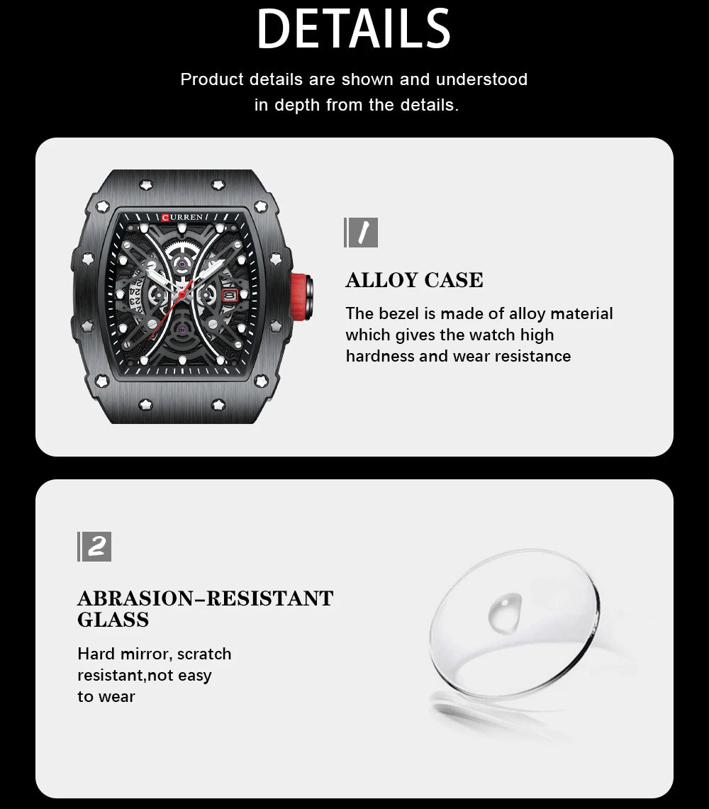 CURREN Men 3D Watch Top Brand Quartz Stainless Steel Watches Waterproof Creative Clock Silicone Strap Wrist watch