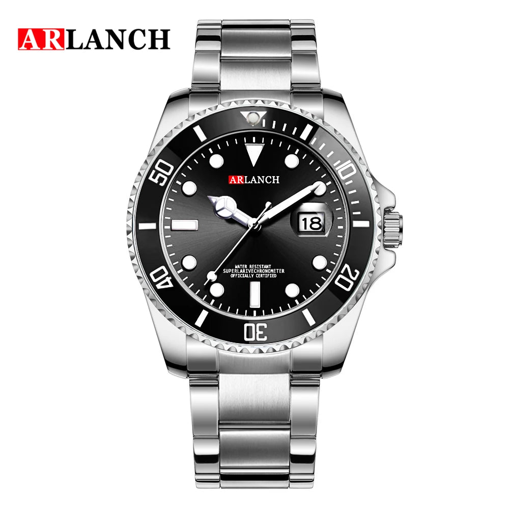 Classic Men Watch Quartz Movement Diver Series Stainless Steel Waterproof Calendar Clock Business Mens Luxury Watch Reloj Hombre