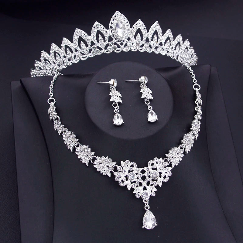 Luxury Small Crown Jewelry Sets Bridal Tiaras Necklace Earrings set Princess Girls Party Prom Bride Jewelry Set