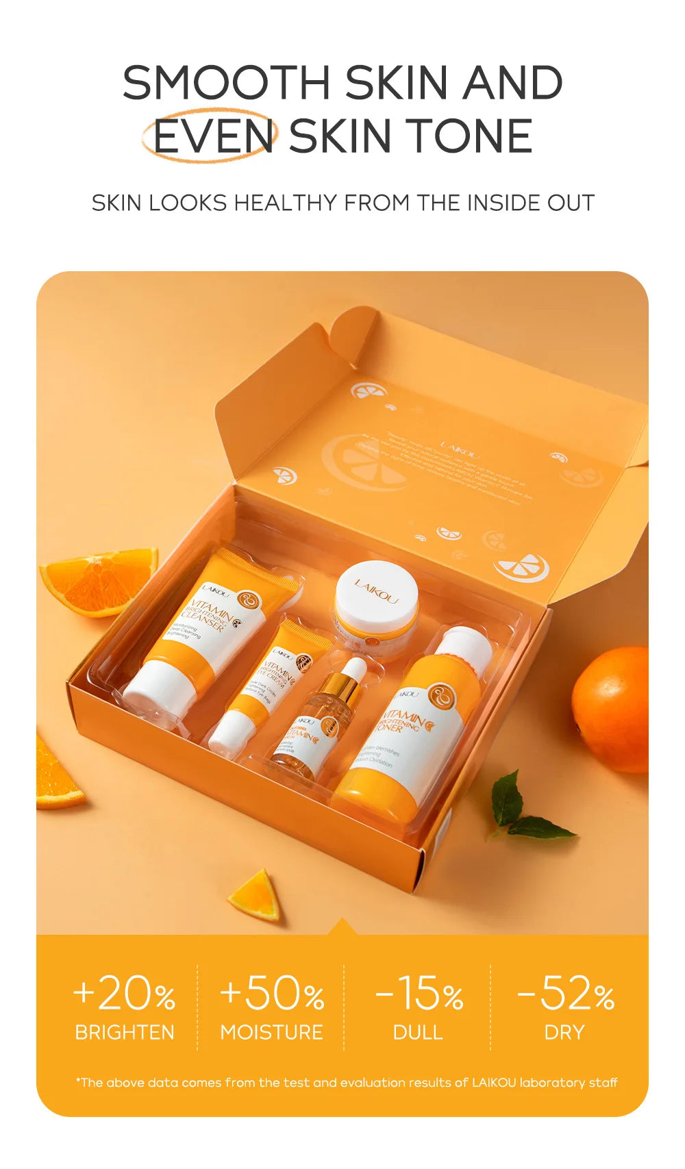 Vitamin C Skin Care Set - 5-Piece Travel Size Kit for Gentle Skin Cleaning - Cleanser, Toner, Serum, Eye Cream and Face Cream