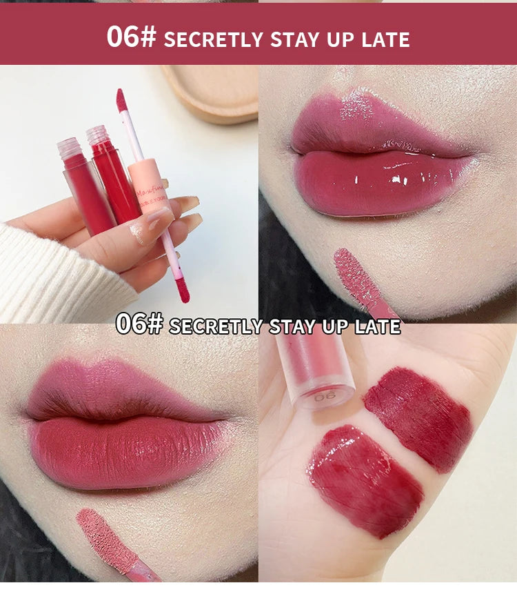 Double Headed Lip Gloss Waterproof Moisturizing Durable Mist Matte Velvet Mirror Lip Gloss Cosmetics