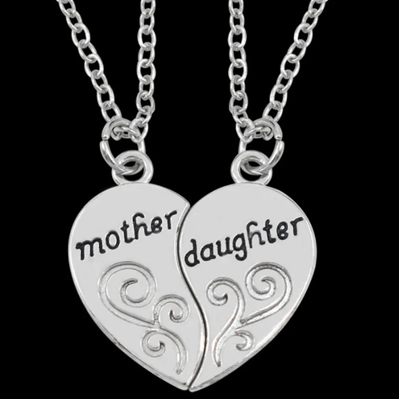 2pcs Antique Silver-plated Necklace Fashionable Mother Beautiful Daughter Combination For Love Parent Child Style Jewelry