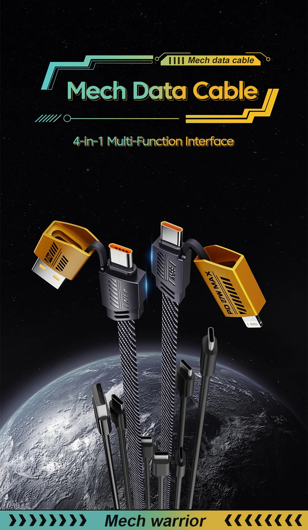 4-in-1 Multifunctional 65W Fast Data Cable 6A Mobile Charging Cable Suitable For iPhone Huawei Samsung And Xiaomi