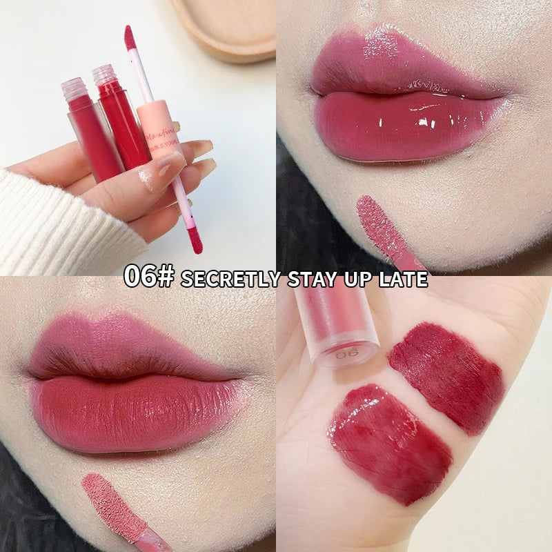 Double Headed Lip Gloss Waterproof Moisturizing Durable Mist Matte Velvet Mirror Lip Gloss Cosmetics