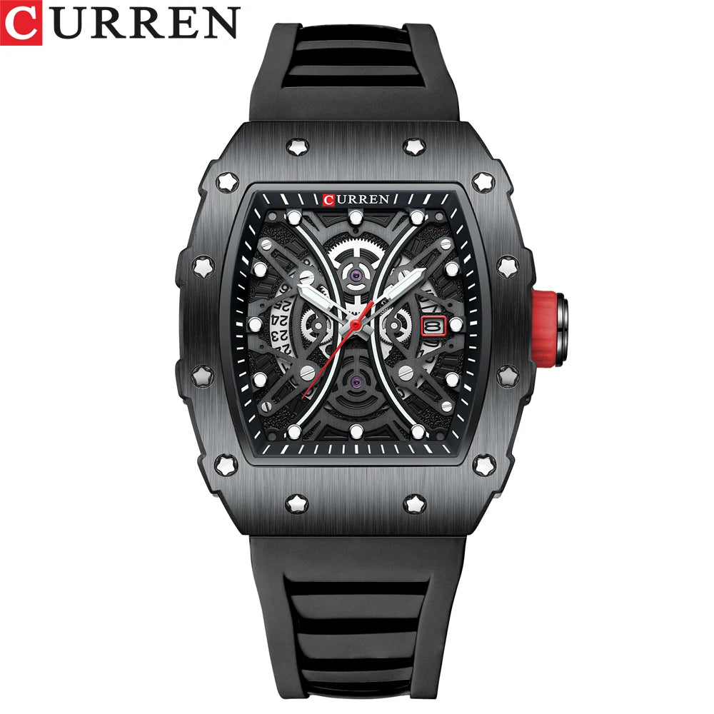 CURREN Men 3D Watch Top Brand Quartz Stainless Steel Watches Waterproof Creative Clock Silicone Strap Wrist watch